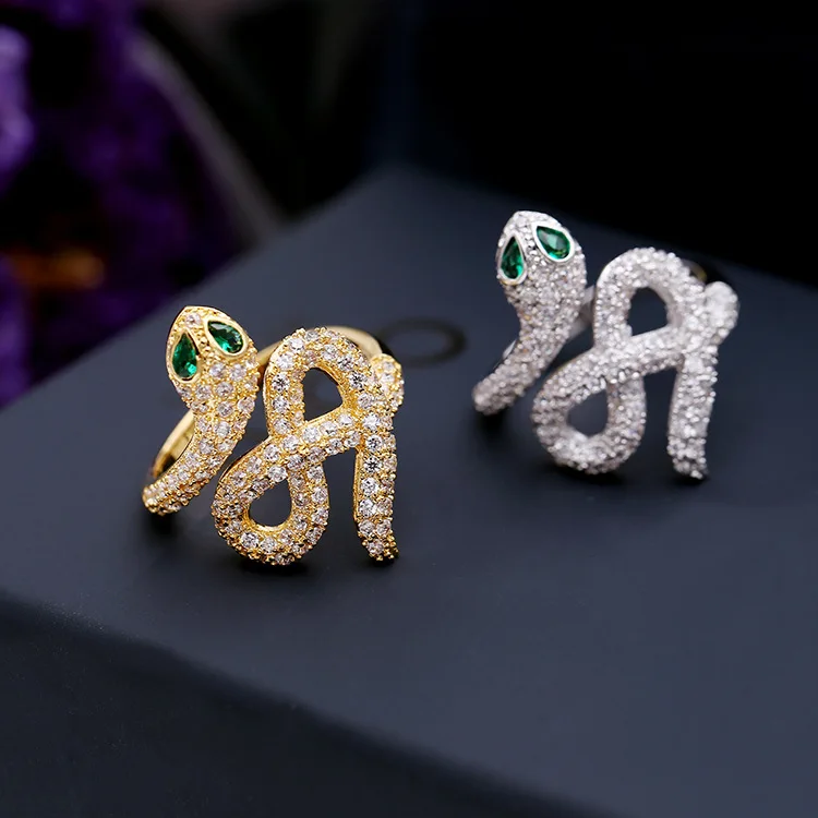 

Women's Adjustable Size Vintage Snake Shape Ring Jewelry Snake Open Ring Resizable Rhinestone Rings for Women