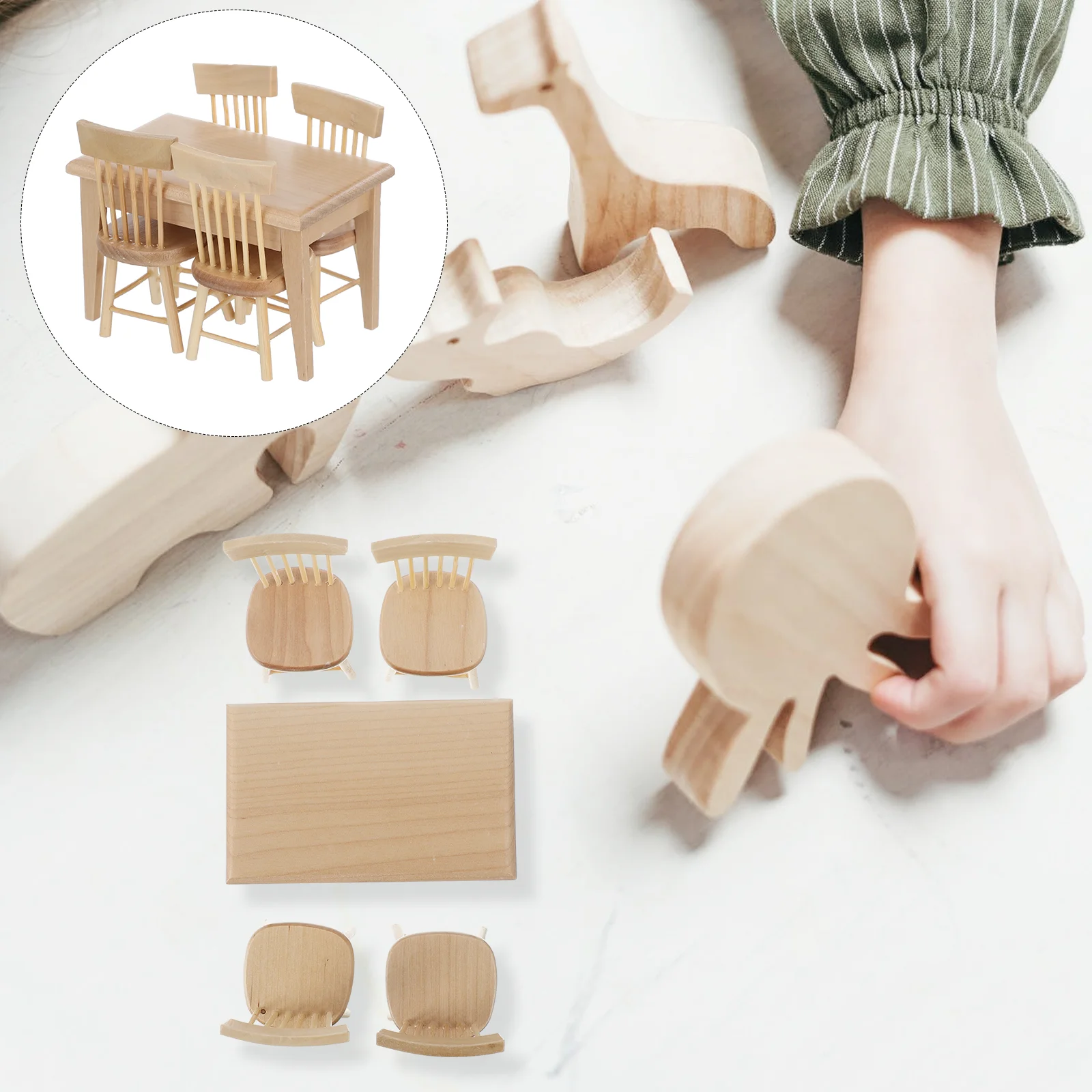 

Furniture Miniature Table Chair Bench House Wooden Mini Accessories Model Set Park Room Chairs Dining Decoration Scenery