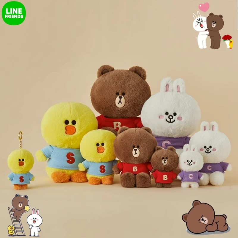 

New Line Friends Kawaii Brown Bear Sally Cony Sitting Doll Cartoon Small Medium Sofa Pillow Anime Bedroom Decorative Ornaments