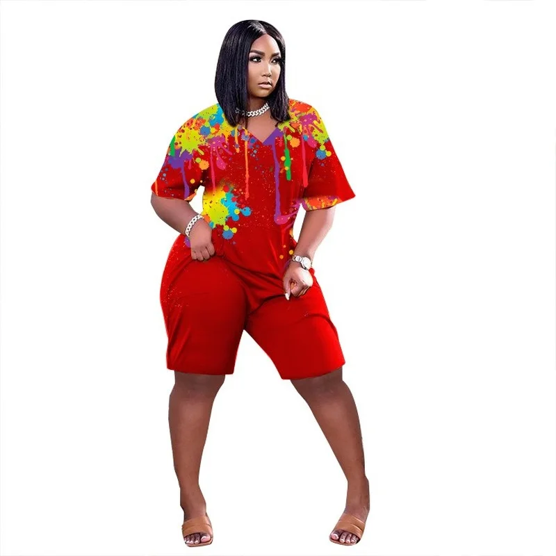 

Модный повседневный Свободный комбинезон с карманами и чернильным принтом, Женский Летний комбинезон для фитнеса с высокой талией, цельный...