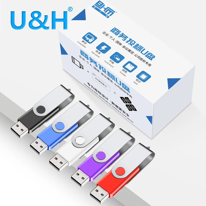 

5Pcs 360° Rotation 1G 2G 4G USB Flash Drives Memory Stick USB 2.0 Thumb Drives DIY Free Logo Wholesale Business Packaging Gift