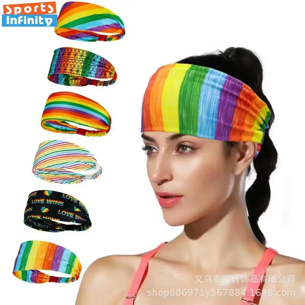 Эластичная лента радужного цвета, повязка на голову для йоги, повязка ...