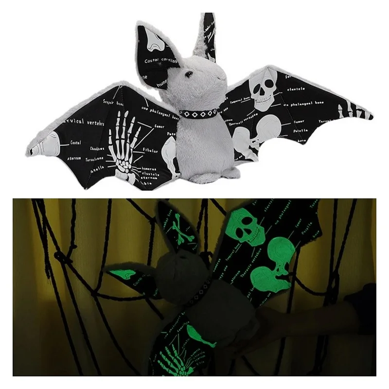 

30cm White Nightmare Skeleton Bat Plush Softie Glow in the Dark Bat Plush Toy Lifelike Wild Animals Luminous Bats Toy Gift for