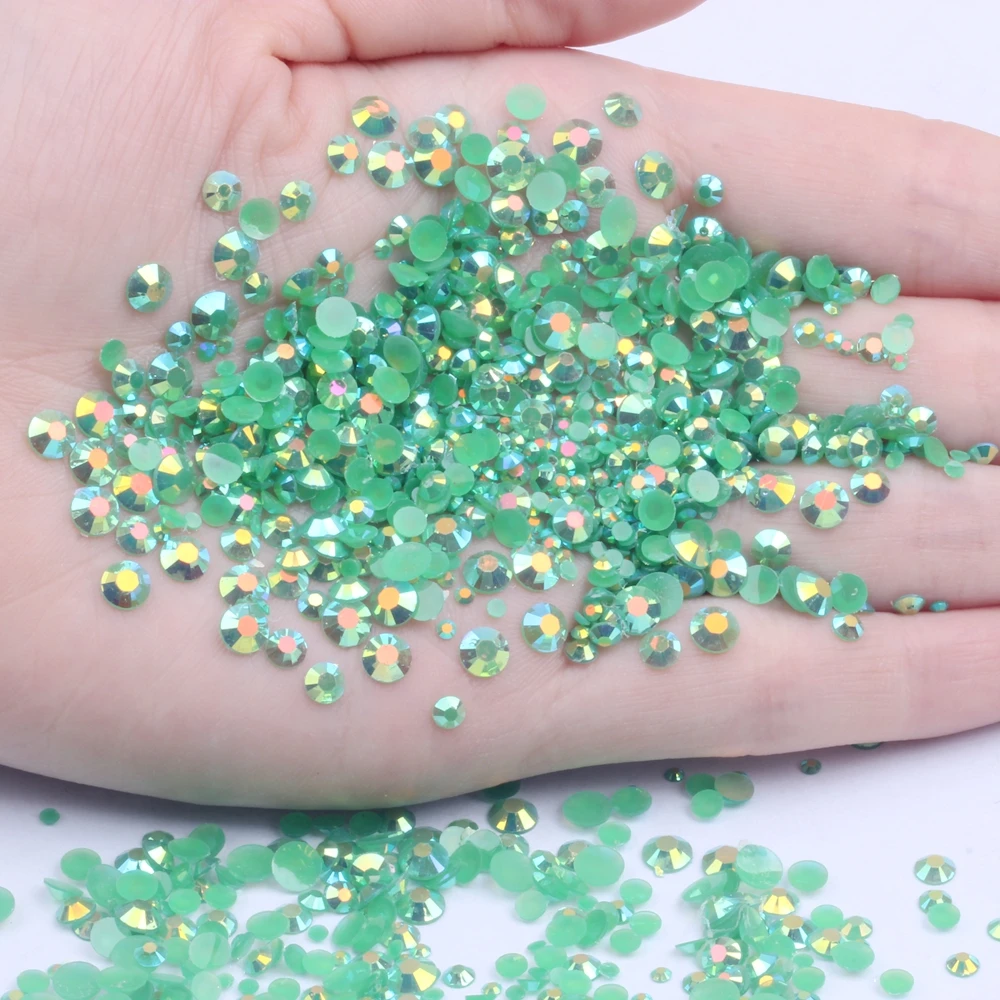 

Resin Rhinestones Green AB 2mm-6mm 10000pcs-50000pcs Non Hotfix Stones Glue On Beads For Jewelry Making DIY Decorations