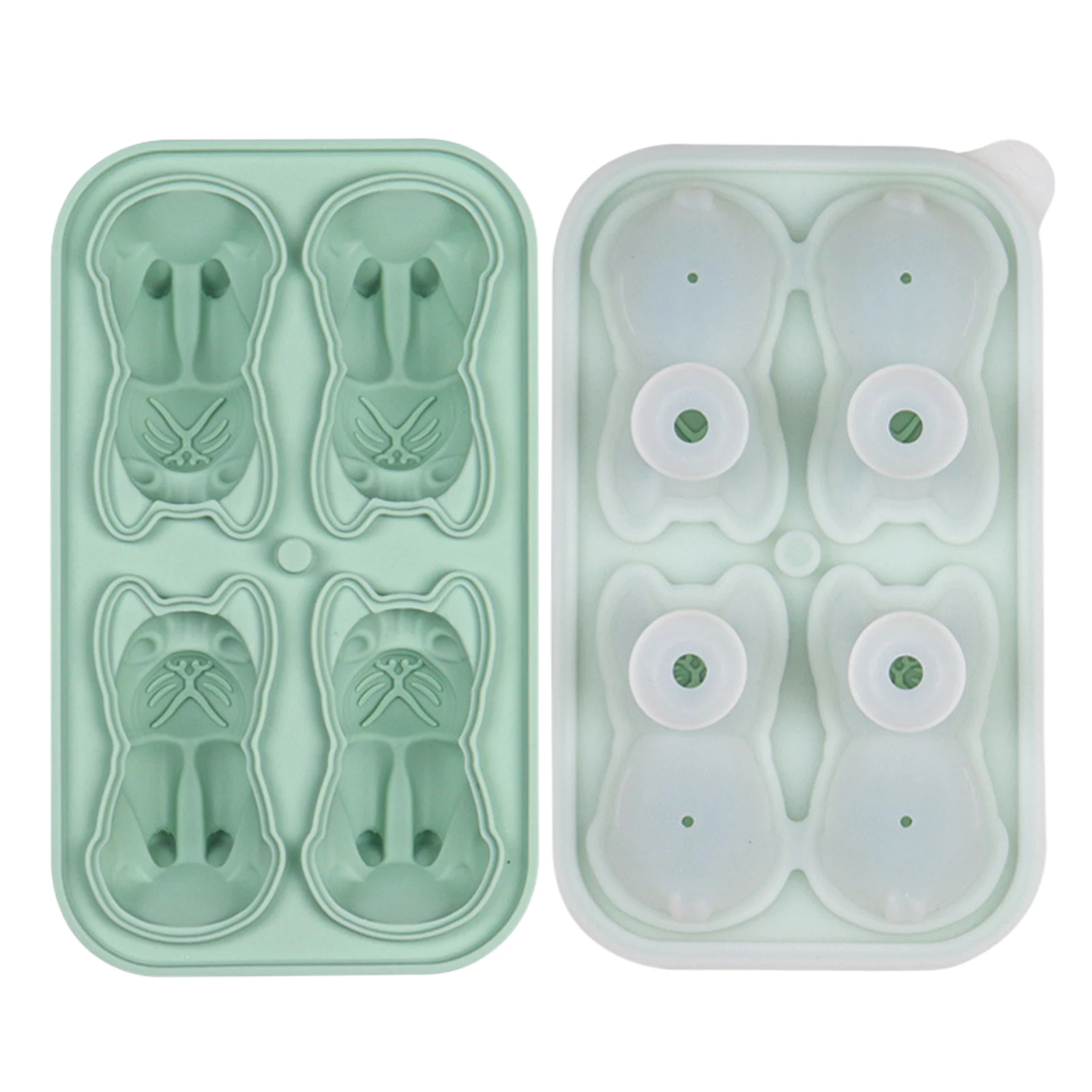 

Ice Mold 3D Bulldog Shape Bar DIY 4 Hole Green Easy Release Soft Silicone Home Kitchen Funny Whiskey Cocktail For Freezer Cute