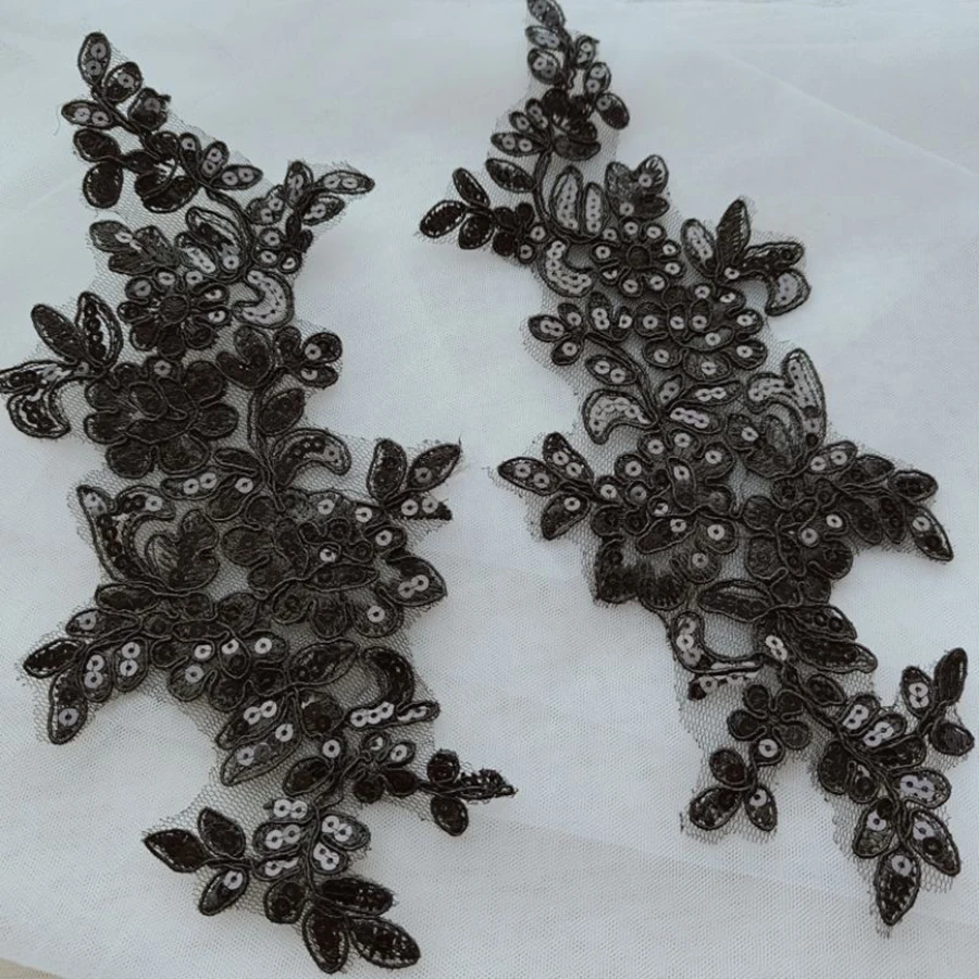 1 пара белая черная аппликация цветок блестки кружевная тканевая нашивка для