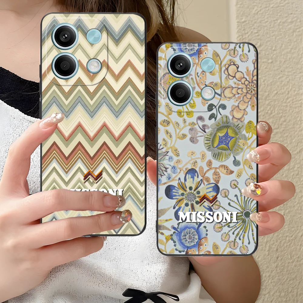 Striped M-MISSONI-S Phone Case for Xiaomi Redmi Note 13 12 11 10 9 8 7 6 S A Pro Lite Plus 5G Black Cover Cellphones Smartphone