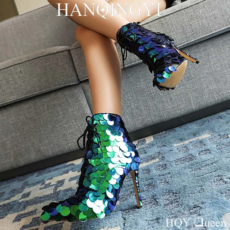 

Женские короткие современные ботинки-лодочки, женская обувь с блестками, Женская обувь в западном стиле на тонком каблуке, осенние ботильоны для танцев