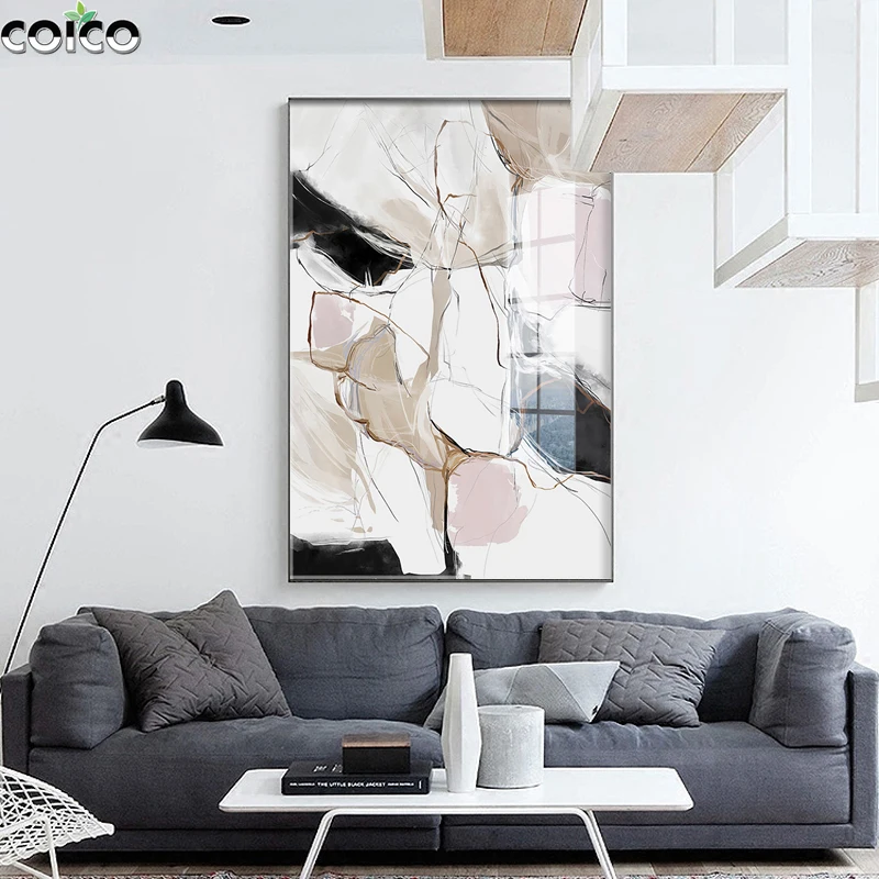 

Abstract Marble Canvas Print Painting with Frame Pink Geometric Agate Modern Wall Art Poster Minimalist Home Decor Hang Picture
