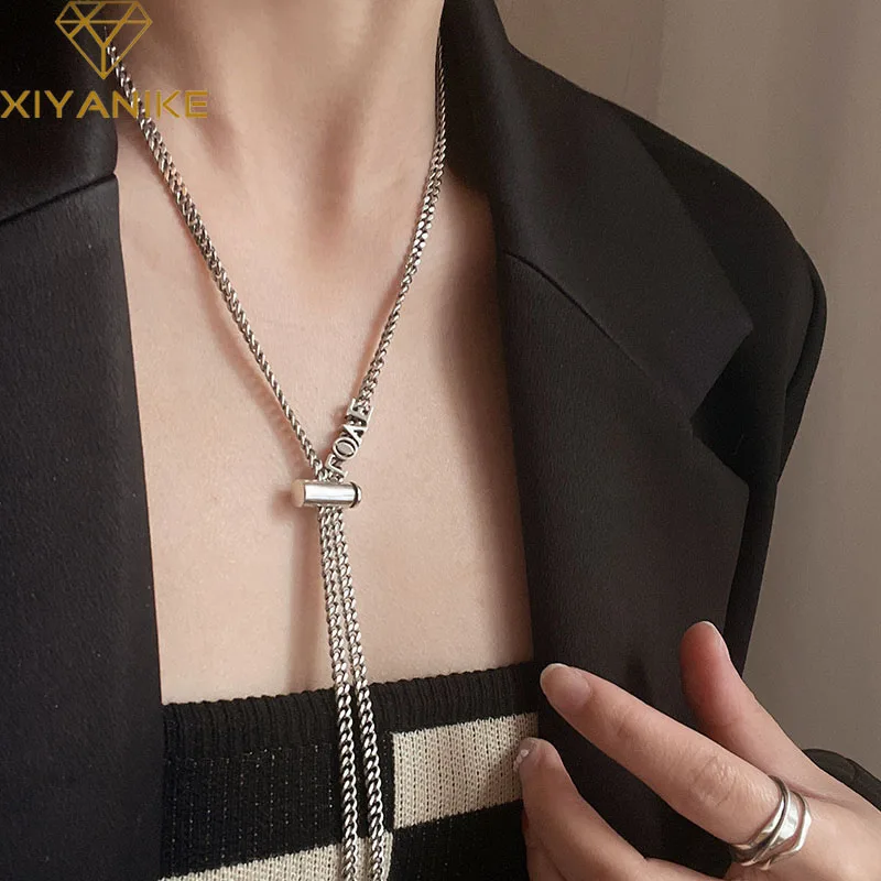 

DAYIN Korean Letters LOVE Thick Sweater Chain Necklace For Women Punk Fashion New Jewelry Spicy Girl Gift Party Collier Femme