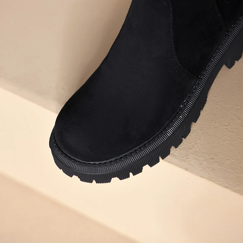 Женские ботфорты из эластичной ткани Осенние Зимние Черные Сапоги выше колена на