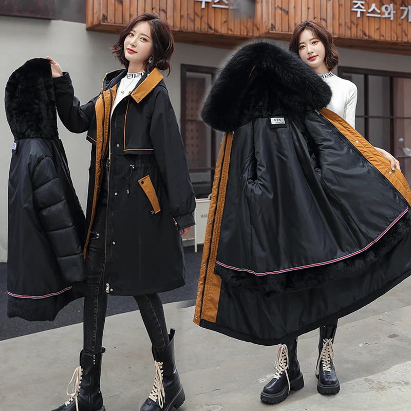 New Women Winter Jacket Long Coat Casual Parkas Removable Fur Lining Hooded Parka Cotton Thicken Warm Jacket Mujer Coats 4XL