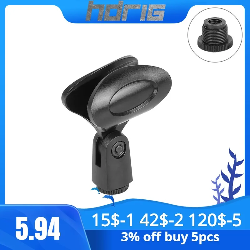

HDRIG Springy Adjustable Microphone Clip Holder For Mic Stand With 5/8"-27 Male To 3/8"-16 Female Plastic Mic Screw