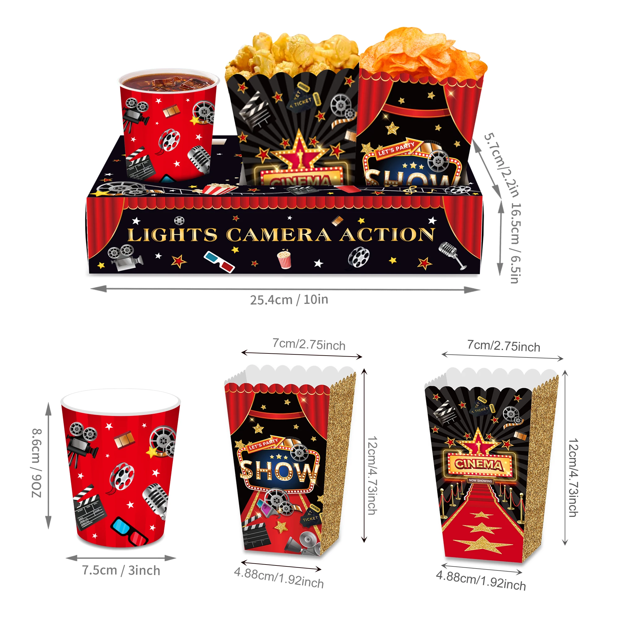 

KY001 12Pcs Hollywood Cinema Party Kraft Paper Snack and Drink Trays for Drinking Cups Candy Placed Birthday Party Supplies