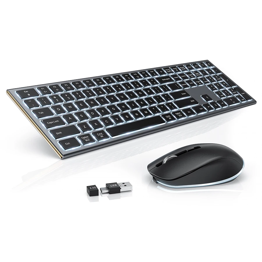 

Seenda Rechargeable Keyboard and Mouse Combo 2.4G Wireless Backlit Silent Keyboards Mice for Mac Windows Computer Laptop