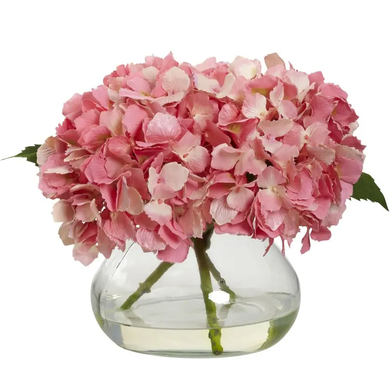 

Blooming Hydrangea Artificial Flowers with Vase, Pink