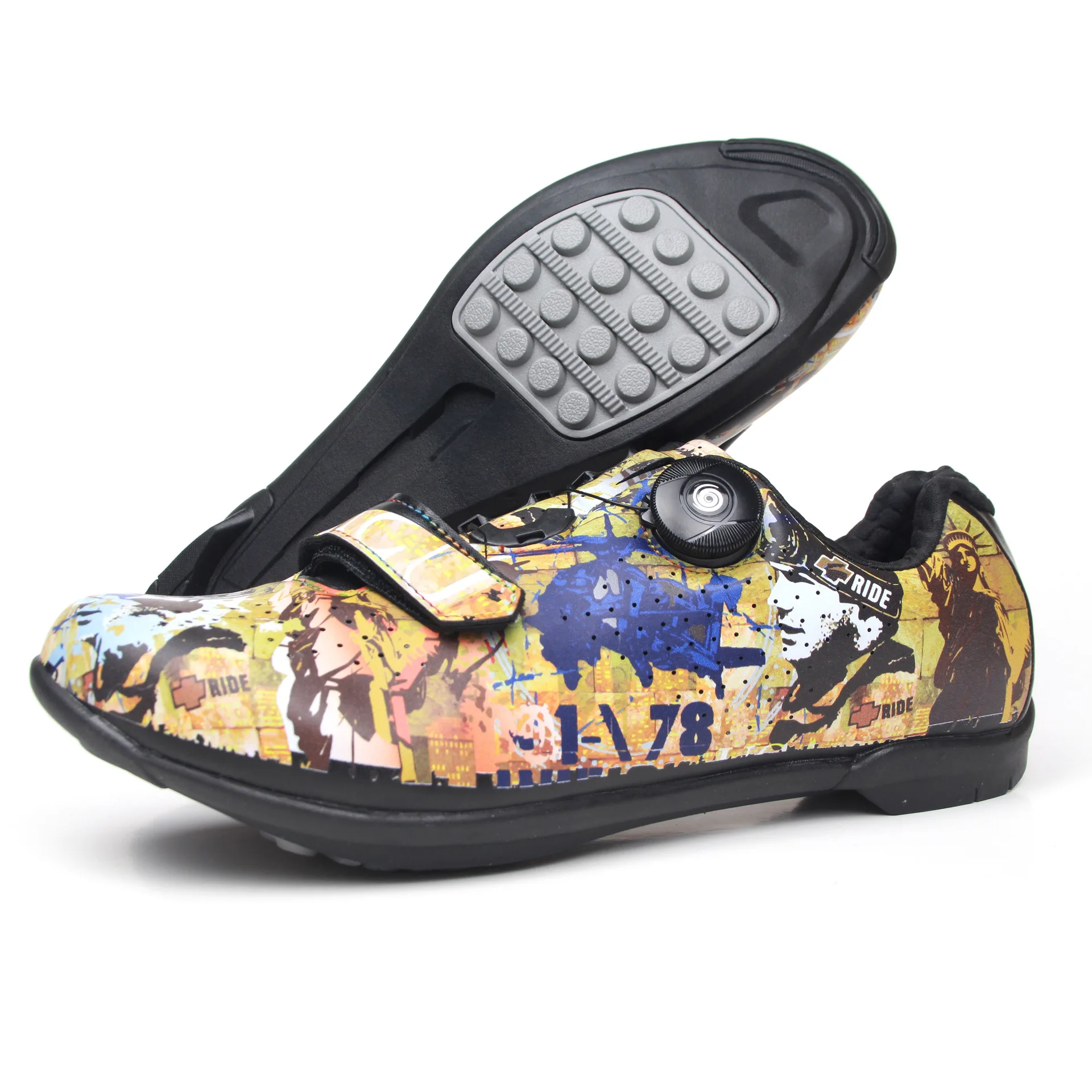 

Mountain road bike riding equipment professional lock shoes breathable wear-resistant non-slip cool fashion graffiti design