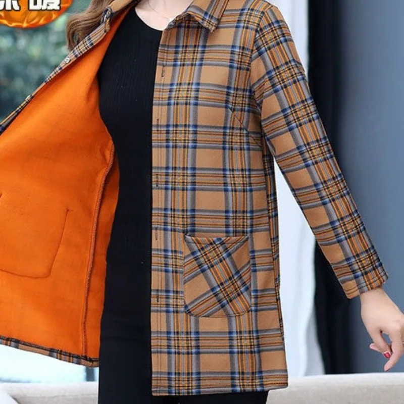 Женская осенне-зимняя Модная элегантная рубашка-поло с воротником в клетку на