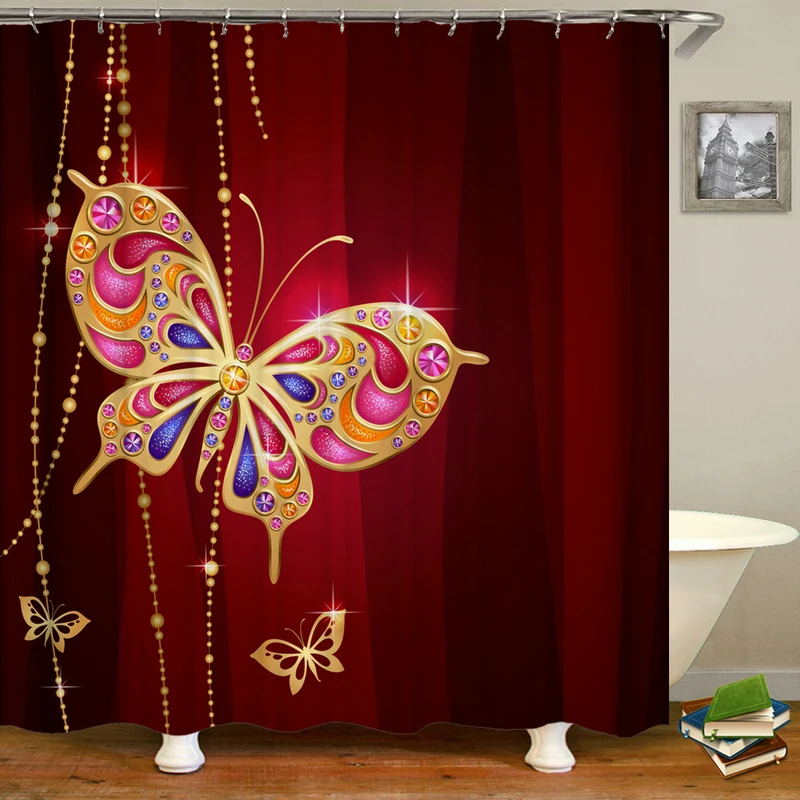 

Водонепроницаемая занавеска для душа из ткани с 3D принтом Красивая занавеска-бабочка для ванной комнаты декор с крючками разные размеры экран для ванной