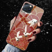 red crowned crane case for iphone 7 8 6 plus 12 11 13 pro max mini xs se2020 x xr bumper tempered glass protection back cover