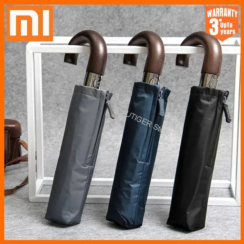 

Автоматический зонт Xiaomi для мужчин и женщин, деловой складной зонт с деревянной ручкой, 10 ребер, защита от ветра и солнца, для гольфа, дождя, б...