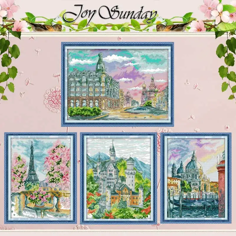 

Cityscape Patterns Counted Cross Stitch Set DIY Wholesale 11CT 14CT Stamped Scenery DMC Cross-stitch Kit Embroidery Needlework