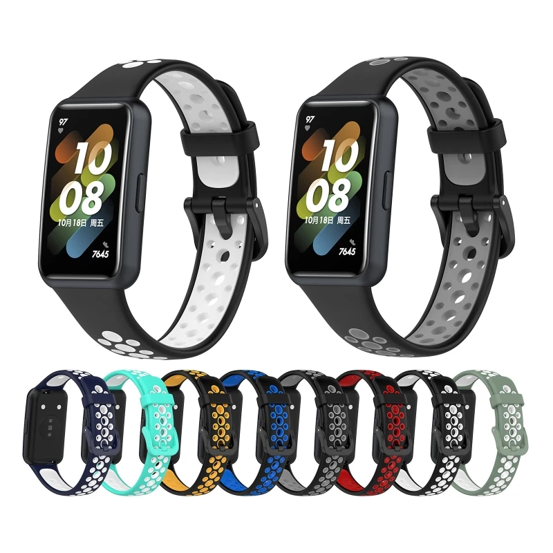 

Soft Silicone Band Strap Compatible with HuaweiBand 7 Smart Watch Bracelet Double Color Wristband Sport Belt Waterproof G2AC
