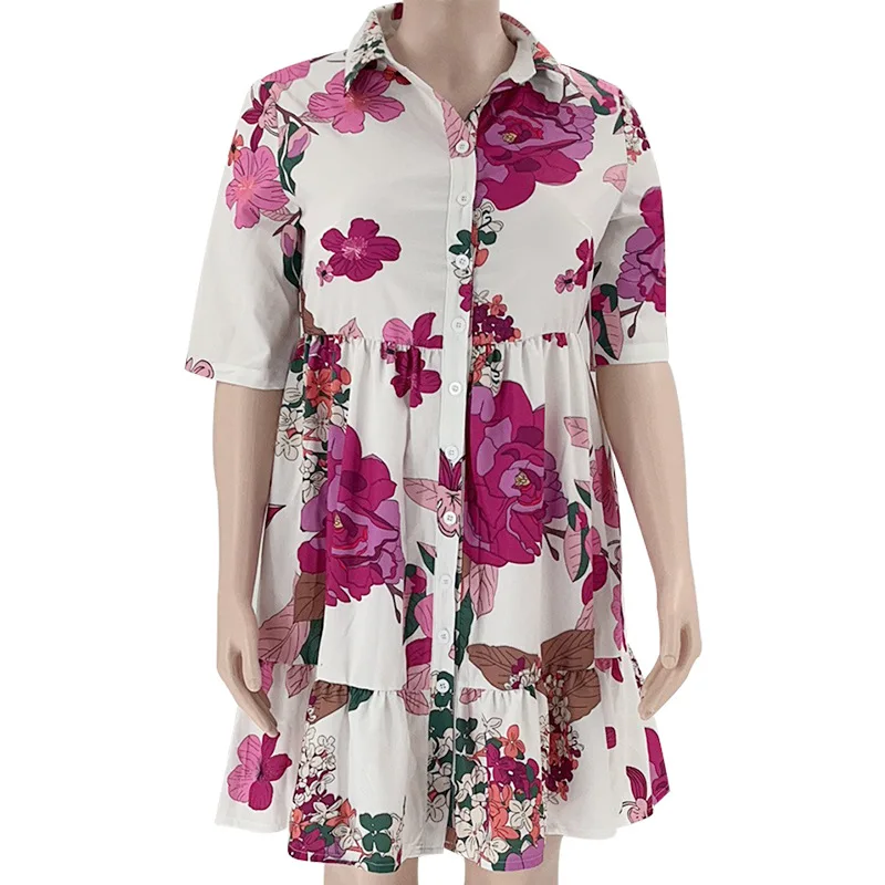 Plus Size Floral Loose Dress Striped V Neck Elegant Women Clothing Chubby Female Luxury Robe 2023 Summer Trendy Party Wide Dress