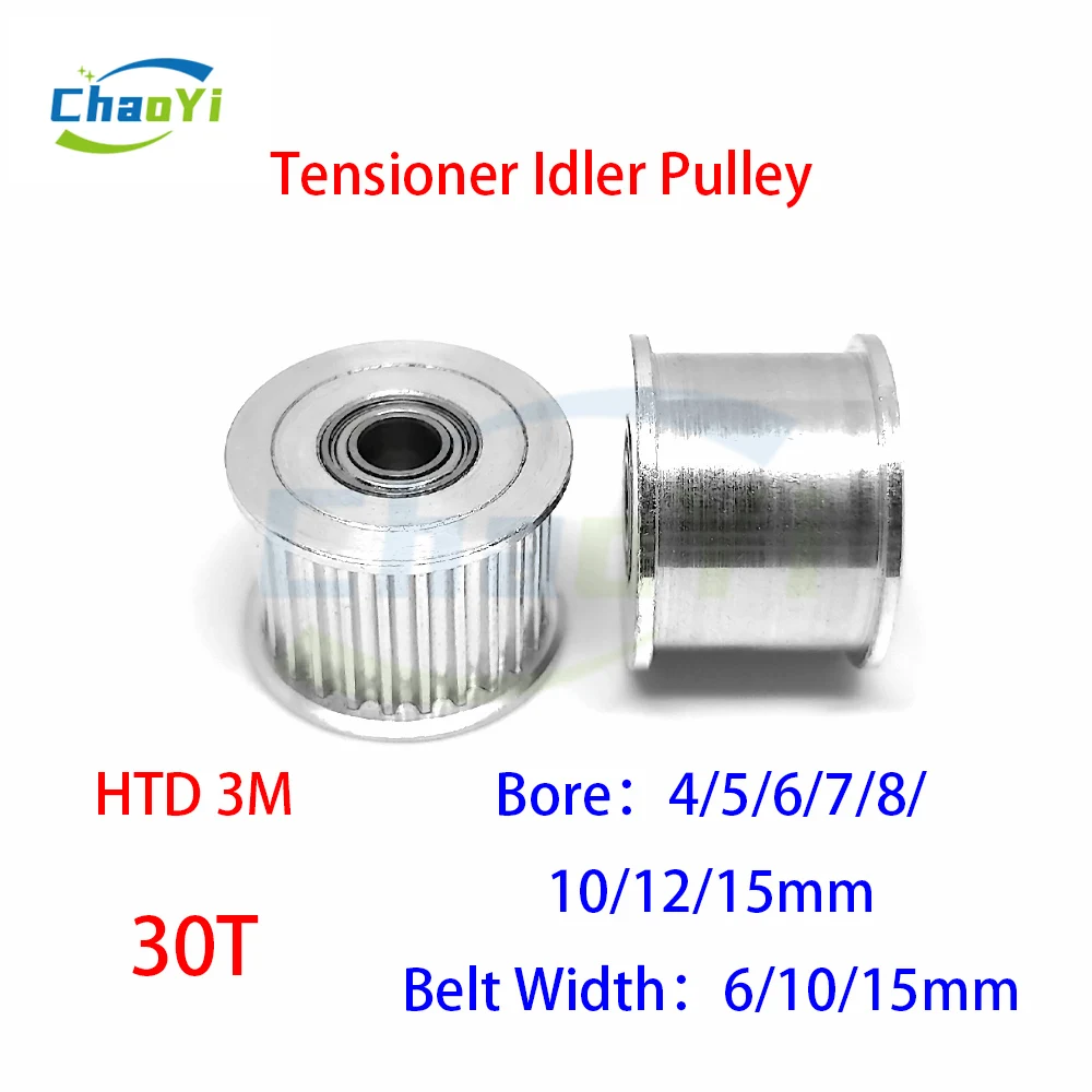 

HTD 3M 30 Teeth Idler Tensioner Pulley Bore 4/5/6/7/8/10/12/15mm Fit Belt Width 6/10/15mm Bearing Guide Synchronous Wheel 3M 30T