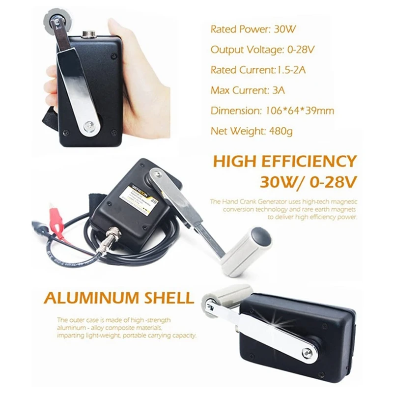 hand crank generator 30w 0 28v high power for outdoor mobile phone computer emergency power with usb plug free global shipping