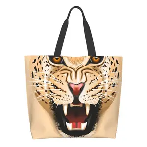 Jaguar Printed Casual Tote Large Capacity Female Handbags Jungle Wild Wild Life Wild Animals Animals Cat Family Jingle Cat Head