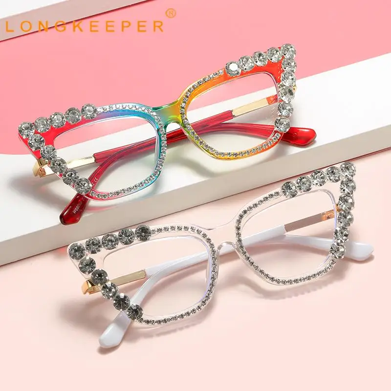 

2023 New Retro Anti Blue Light Computer Glasses Cat Eye Computer Diamond Optical Eyewear Women Glasses Luxury Ladies Eyeglasses