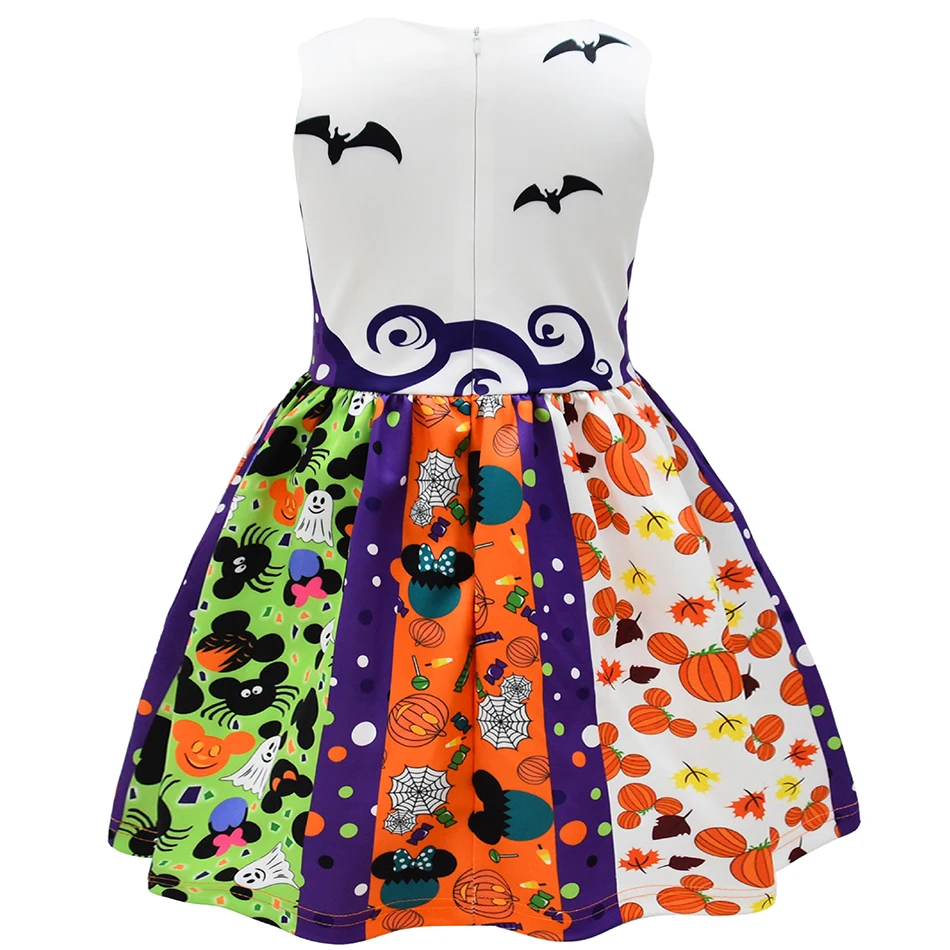 Halloween Ghost Pumpkin Bat Printed Girl Dress Sleep Dresses Cartoon Kid Dress for Halloween Party Gift Clothing Headbands