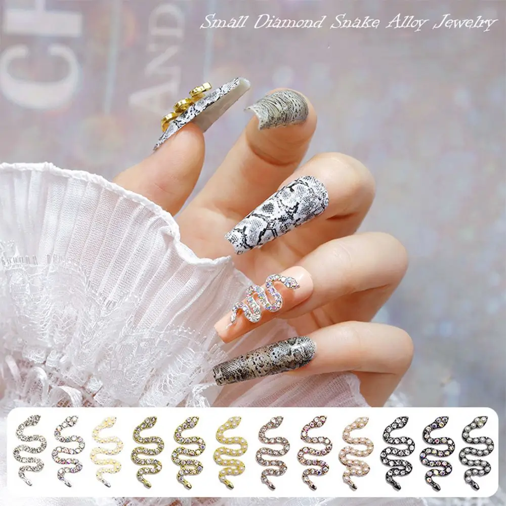 

24pcs/Box 3D Snake Shaped Nail Charms Luxury Glitter Rhinestones Metal Alloy Snake Nails Art Decorations