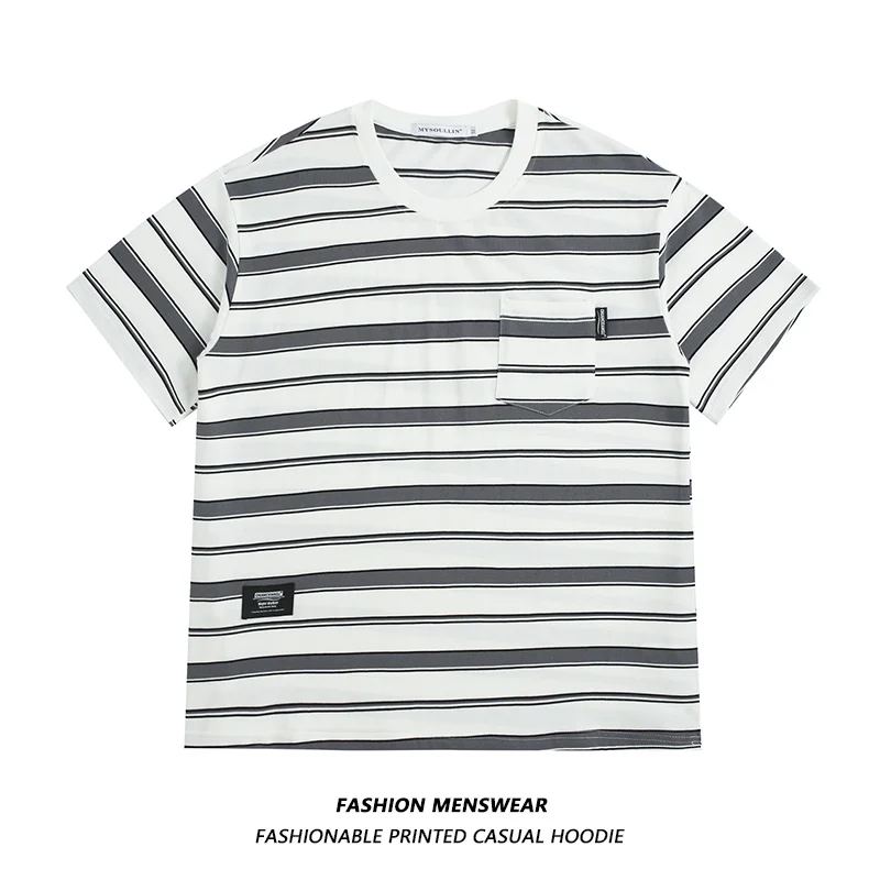 

American Style Fried Street Fashion Stripe Print Personality New Couple Joker T-shirt for Men and Women In Summer 2022