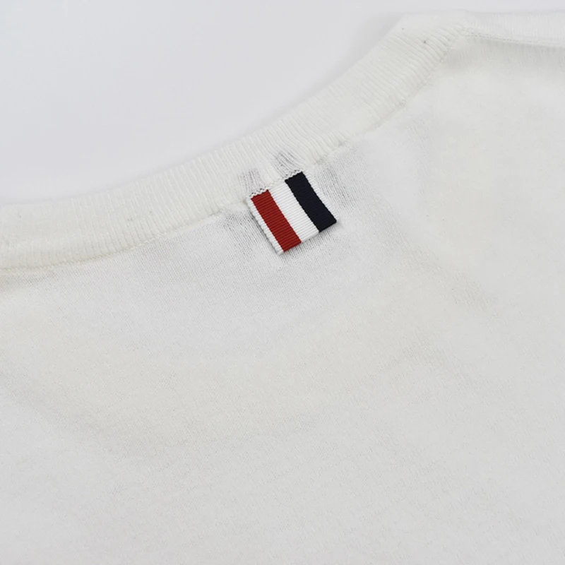 TB THOM Women's T-shirts Harajuku Solid Cuff Stripes O-neck Tops Summer Luxury Brand Knit T-Shirts Casual High Street Blouses