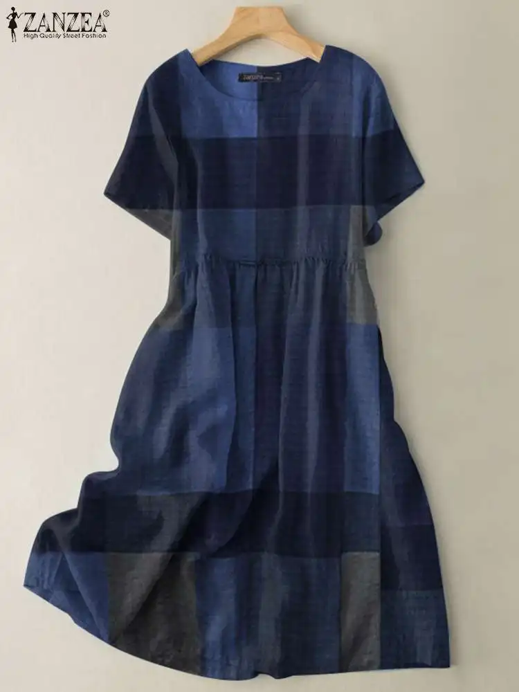 

Женский сарафан с коротким рукавом, в клетку, лето