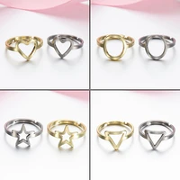 tulx punk rock stainless steel rings for women girls geometric heart triangle star circle adjustable ring wedding jewelry