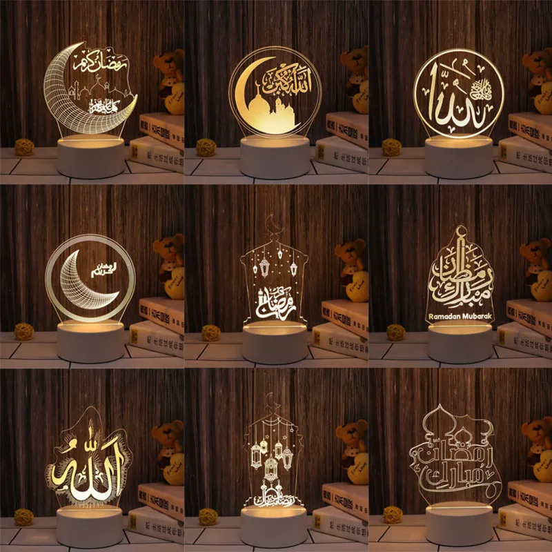 

2023 EID Mubarak Islam Muslim Gurbang Party Decor Eid Al Adha 3D Palace Castle Night Lamp Ramadan Festival Decoration for Home