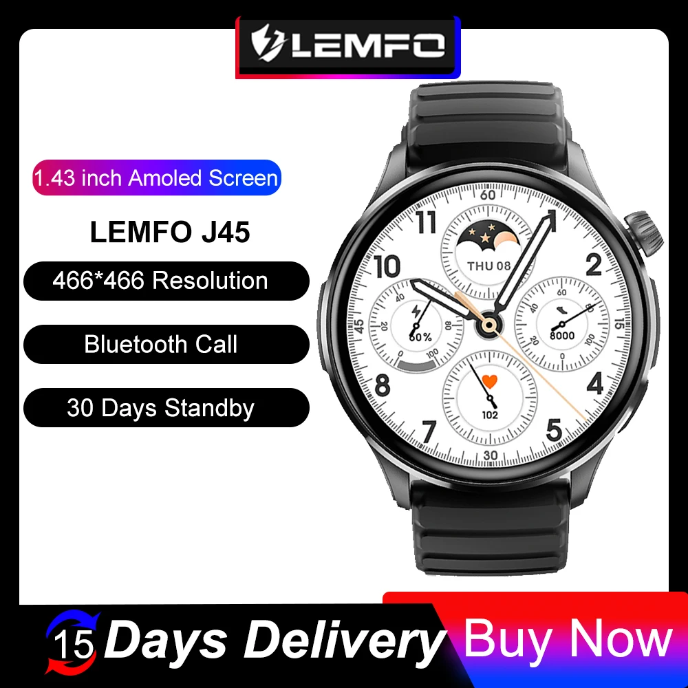 LEMFO Smart Watch Amoled Screen Bluetooth Call Smartwatch Men 2023 100+ Watch Dials Sport Modes 1.43 Inch 466*466 30 Days Life