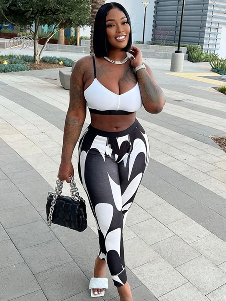 

Serytee Irregular Shape Print Leggings Women 2022 Summer High Waist Skinny Fitness Trousers Slim Sporty Y2K Clothing Pants