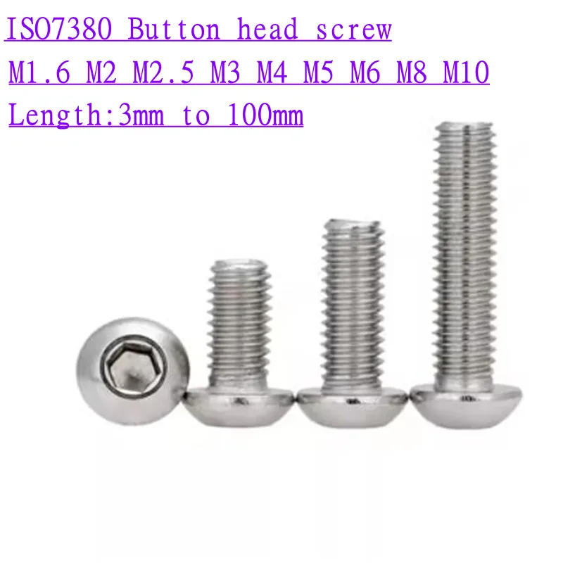 

2-50pcs button head screw M2 M2.5 M3 M4 M5 M6 M8 M10 ISO7380 304 Stainless Steel Hex Socket round head screw
