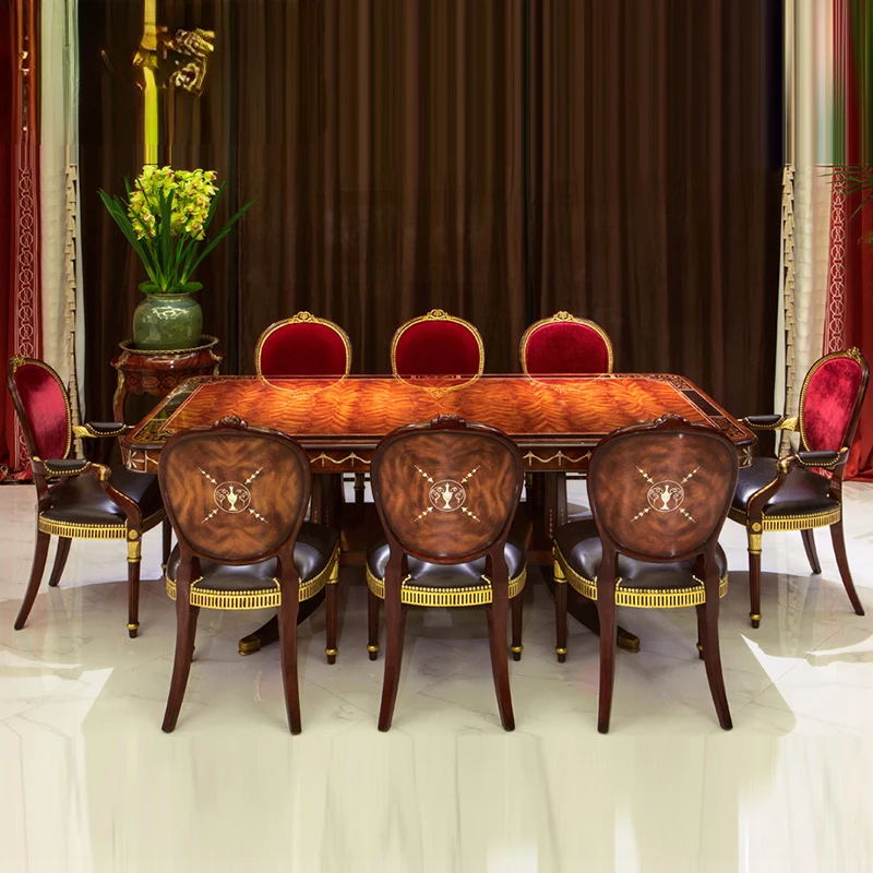 

Классический обеденный стол из массива дерева в европейском стиле ретро резной Прямоугольный Обеденный стол стул комбинированная мебель
