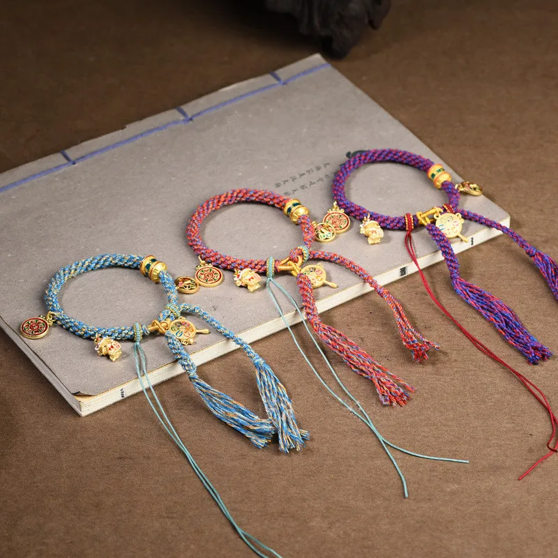Красочная веревка Тибетский Стиль Двойная плетеная Ручная Веревка Браслет