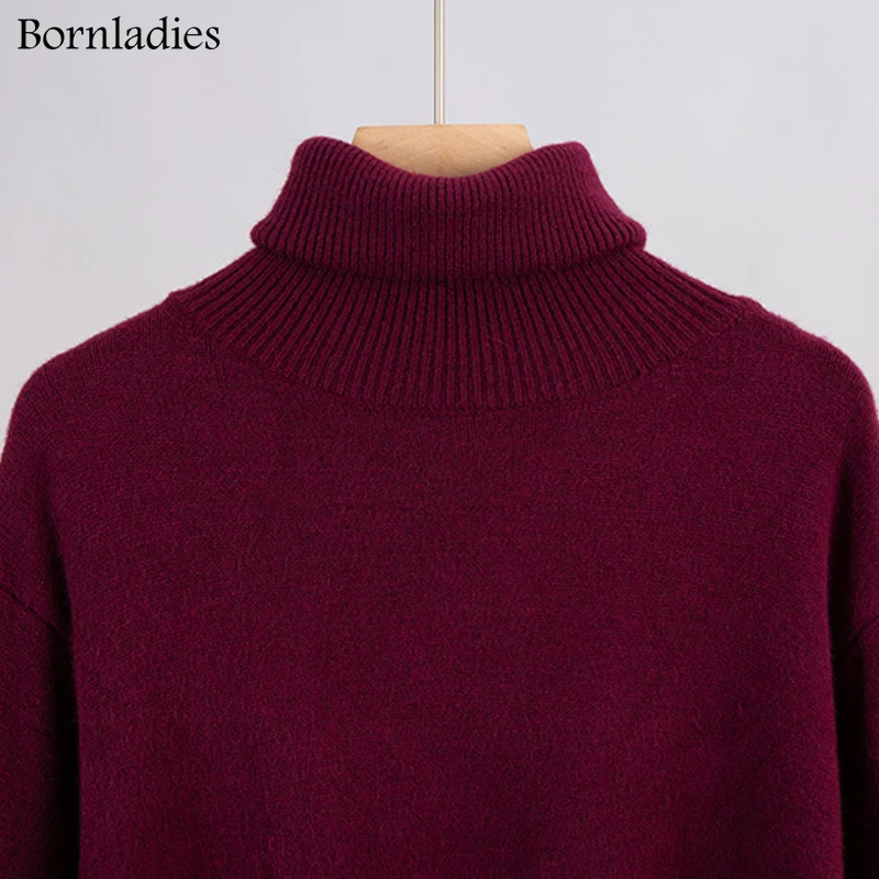 Bornladies вязаный комплект с высоким воротником женский свободный свитер + широкие