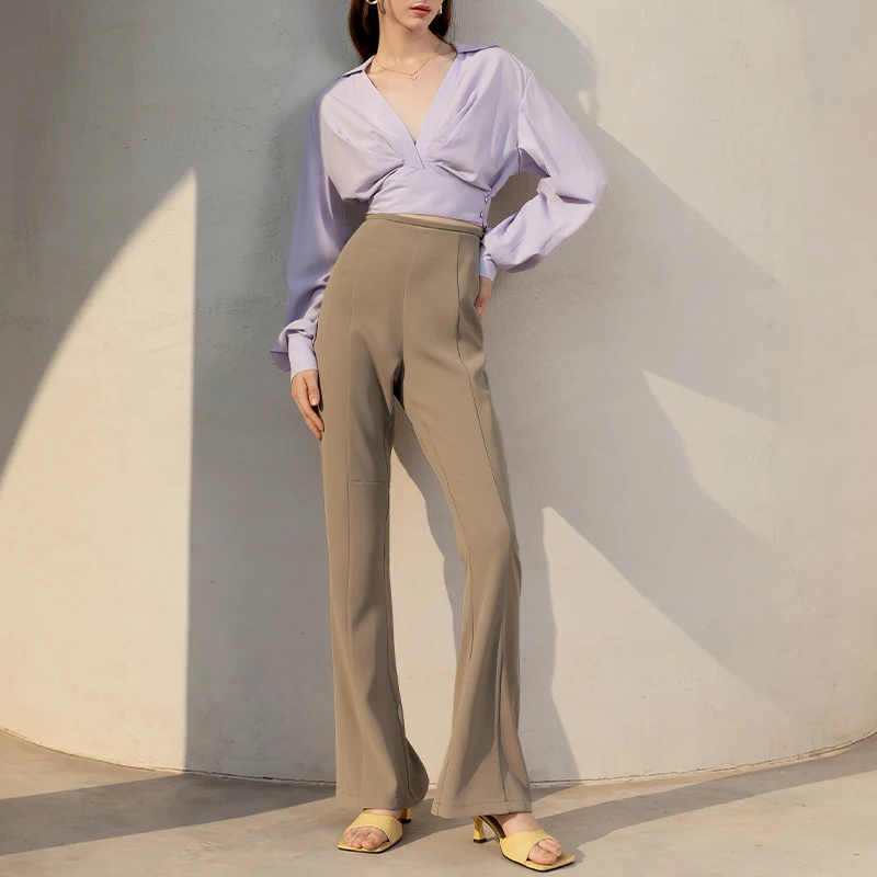 Casual drooping micro flare pants for women's autumn new high waist slim commuter suit pants