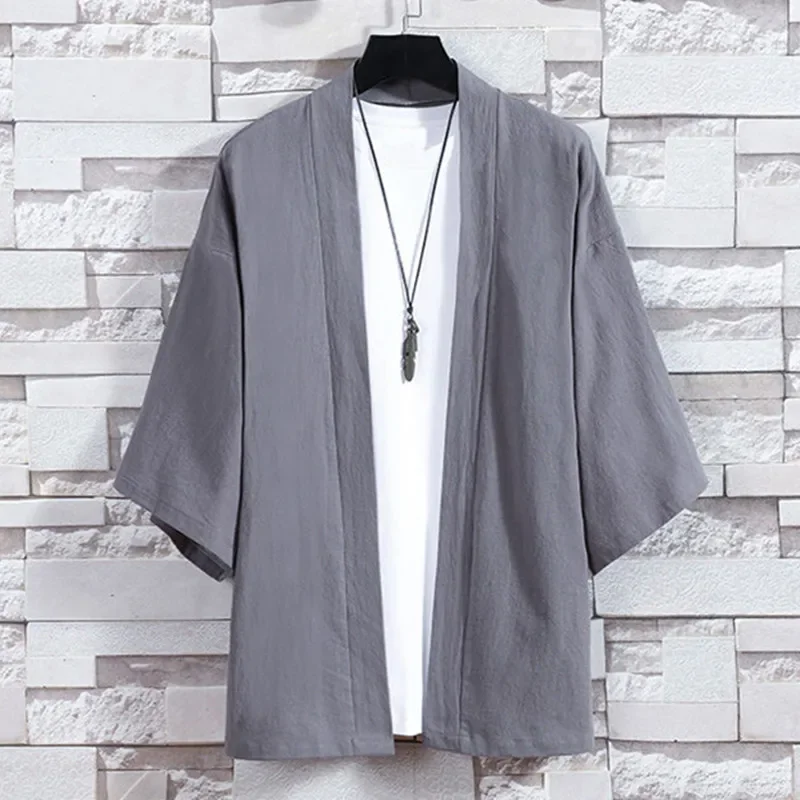 Летняя мужская хаори кардиган кимоно рубашка японская одежда самурая свободные