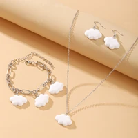 2022 new simple white cloud necklace earring bracelet three piece set womens niche design creative cartoon cute jewelry gifts
