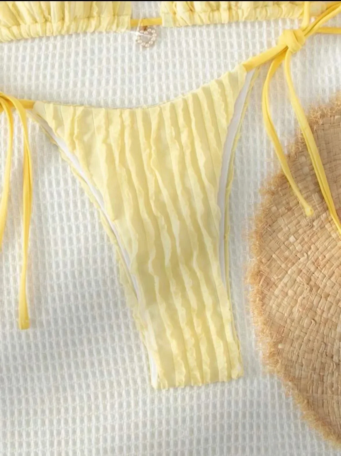 Женский желтый микро мини-стринги комплекты бикини из двух частей галстук лямка