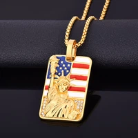 american statue of liberty pendant necklace gold color chain hip hop rhinestone punk jewelry for men
